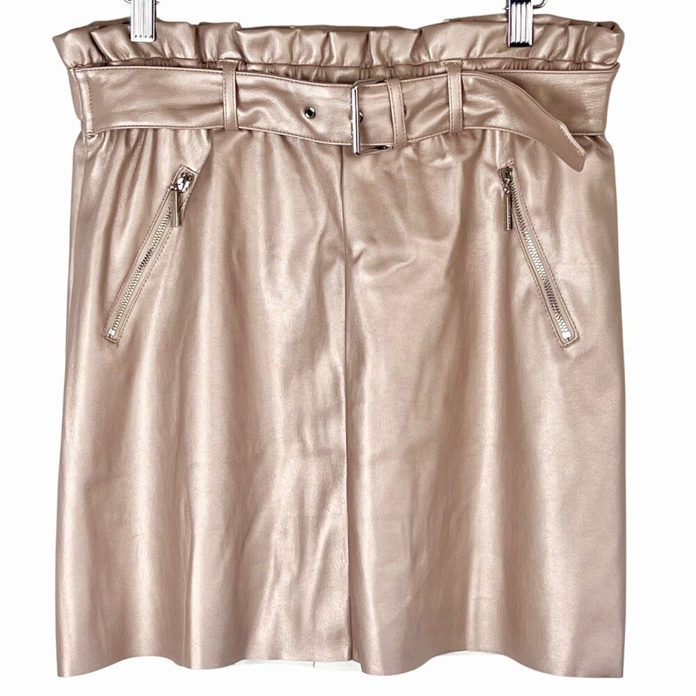Marc New York Size M Light Pink Metallic Faux Leather Skirt Belt Zippers NWT